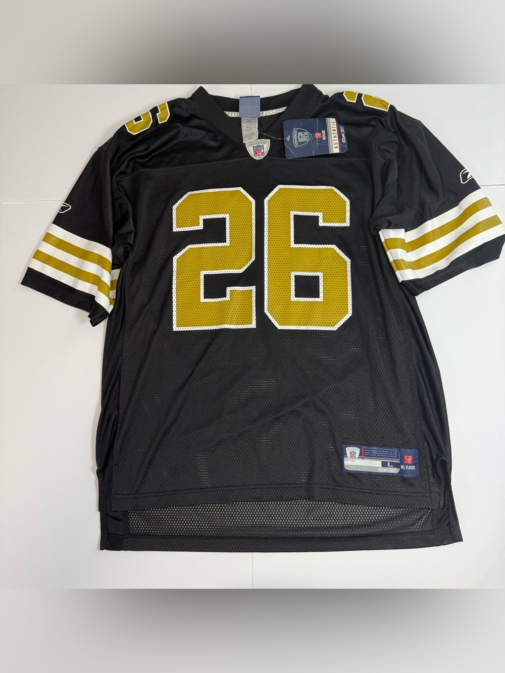 Deuce McAllister #26 Reebok Black NFL Mesh Jersey Label Detail